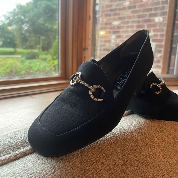 Cole Haan Black Fabric Loafers Rhinestone Buckles 6 - Picture 1 of 4